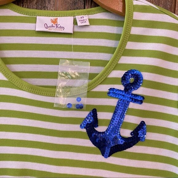 Quacker Factory Sz XS NWT Green Stripe Sequins Top - Picture 7 of 10